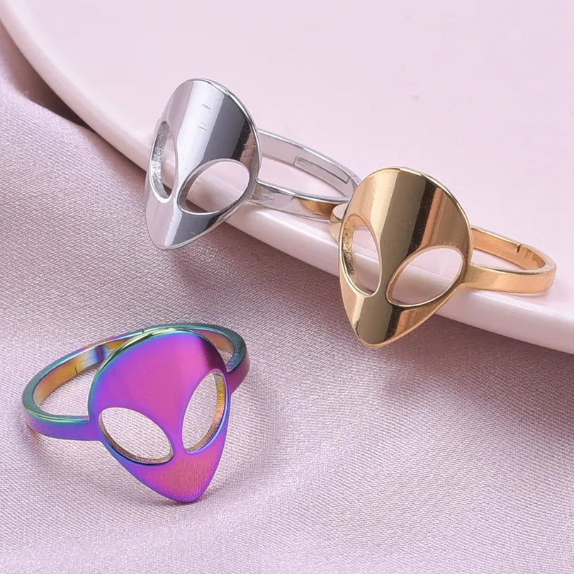 Hip Hop Creative Alien Rings for Men Woman Silver/Gold/Rainbow Color Stainless Steel Couple Anillos Jewelry Party Holiday Gifts