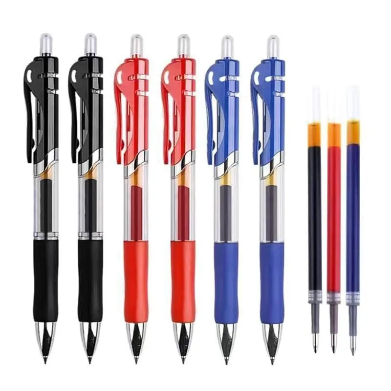 25pcs/Set Retractable Ballpoint Pen Large Capacity 0.5mm Gel Pens Black/Red/Blue Replaceable Refill School Stationery Supplies