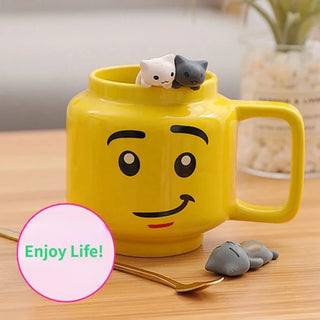 Creative Cartoon Coffee Milk Tea Water Cup Cute Funny Expression Children Milk Breakfast Mug Smile Ceramic Mug Home Water Cup