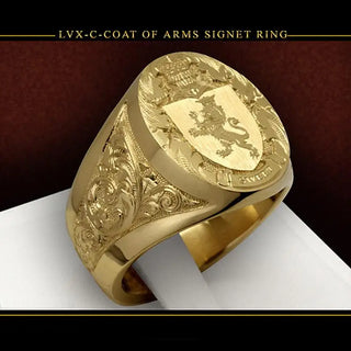 Luxury Gold Plated Coat of Arms Sweet Signet Engraved Ring For Mens Womens Hip Hop Dance Party Court Style Jewelry Gift