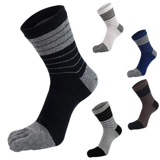 Fashion Deodorant Comfortable Simple Middle Tube Casual Socks With Toes Stripe Hosiery Five Finger Socks Man Socks