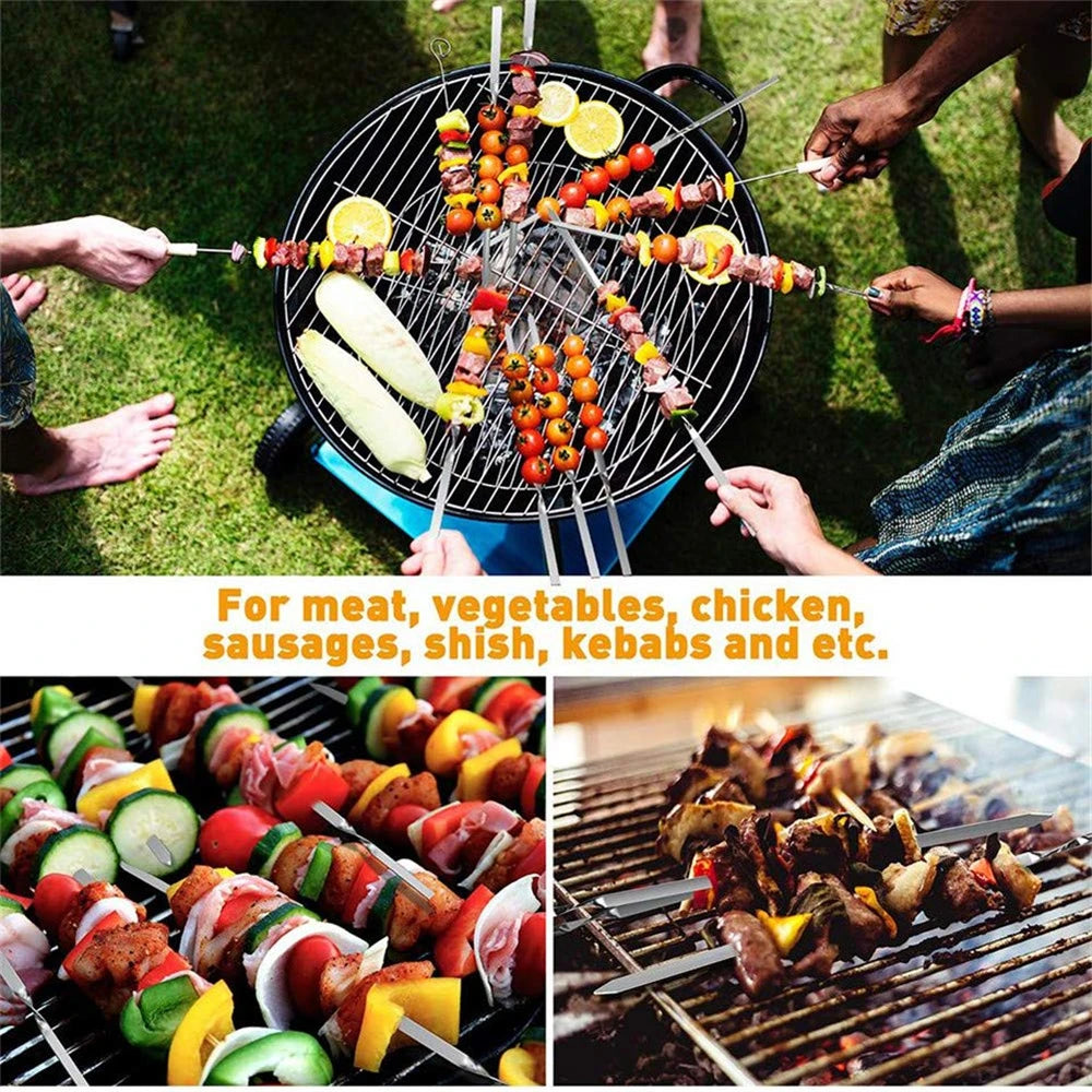 Stainless steel barbecue stick set BBQ barbeque fork outdoor barbecue needle is suitable for meat, shrimp, chicken and vegetable