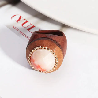 Faceted Natural Stone and Wood Rings for Women Vintage Boho Rings Wholesale