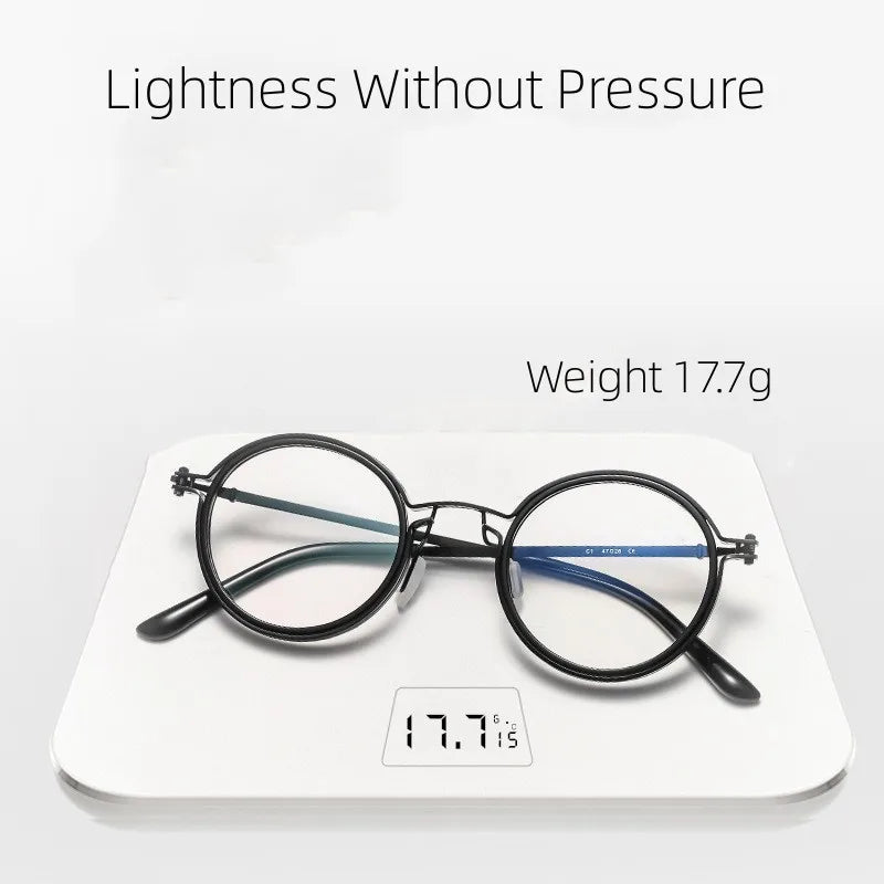 Men Fashion Small Frame Round Reading Glasses Alloy Magnifying Glasses Eye Prescription Clear Lens Anti Blue Light Glasses +0~+4