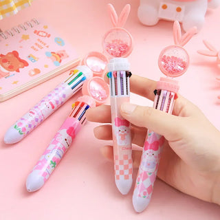 12Pcs Kawaii Rabbit Ballpoint Pen 10 Colors Cartoon Cute Bunny Sequin Pens Kids School Office Stationery Multicolor Ball Pen