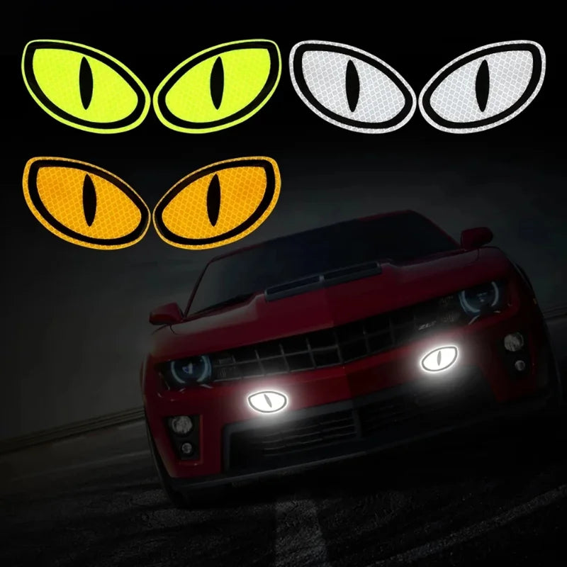 2pcs Car Reflective Safety Warning Tape Cat Eyes Pattern Night Driving Safety Decals for Auto Truck Motorcycle Reflector Sticker