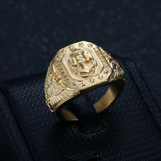 Men Hip Hop Gold Color Stainless Steel US Navy USN Eagle Anchor Ring Retro Marine Corps Signet Rings Jewelry Gift Plus Size 8-15