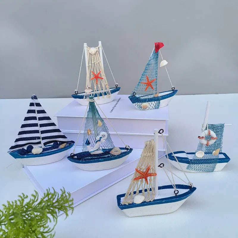 Marine Nautical Creative Sailboat Mode Room Decor Figurines Miniatures Mediterranean Style Ship Small Boat Ornaments