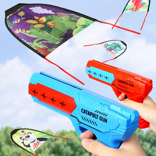 Windless Flight Kite Toys Catapult Kite Gun Kids Outdoor Flight Interactive Game Rubber Band Catapult Children