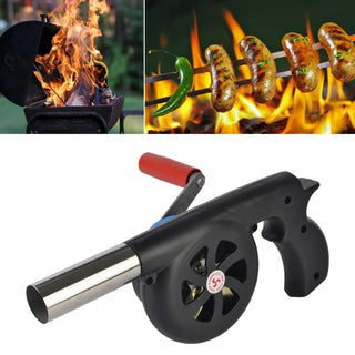 Hand Crank BBQ Fan Portable Barbeque Air Blower with Manual Handle Speed Control & Metal Fan Leaf for Outdoor Barbecue