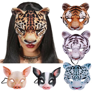 3D Animal Mask Cosplay Halloween Masquerade Ball Masks Tiger Pig Half Face Mask Party Carnival Fancy Dress Costume Props