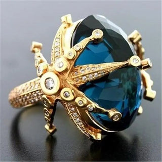 Fishion 14k Gold Color Sapphire Gemstone Ring for Women Peacock Blue Topaz Stone Dainty 925 Jewelry Birthday Gift for Mom