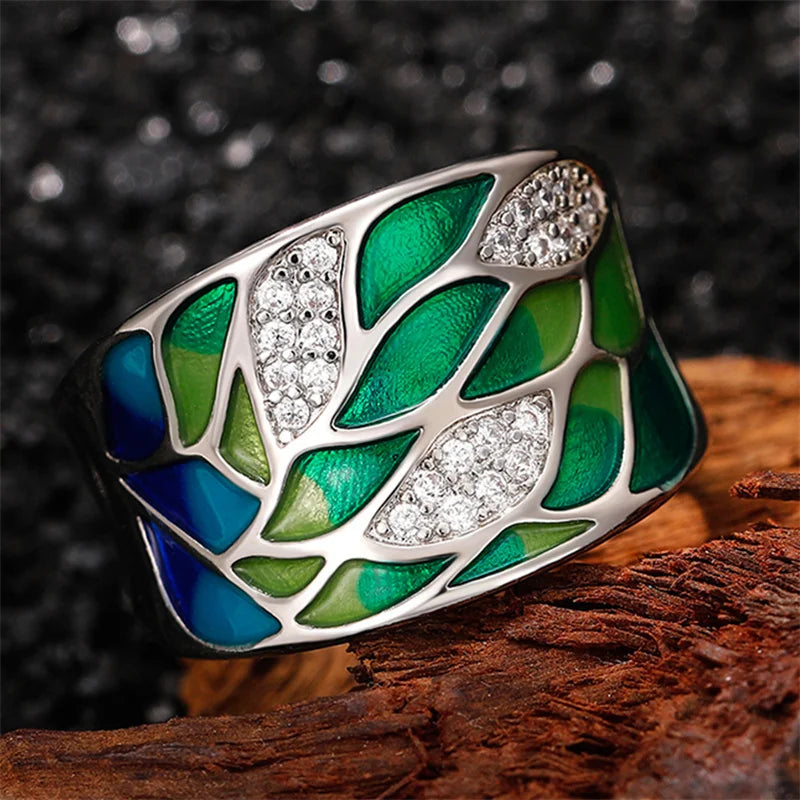 Green Leaf Enamel Handmade Oil Dropping Women