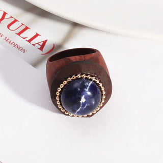 Faceted Natural Stone and Wood Rings for Women Vintage Boho Rings Wholesale