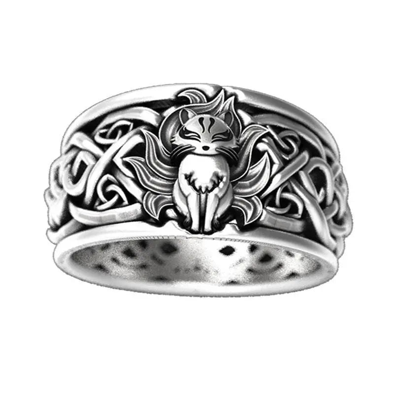 Vintage Nine Tailed Fox Rings for Women Girls Viking Men Trendy Ring Jewelry Gifts Adjustable