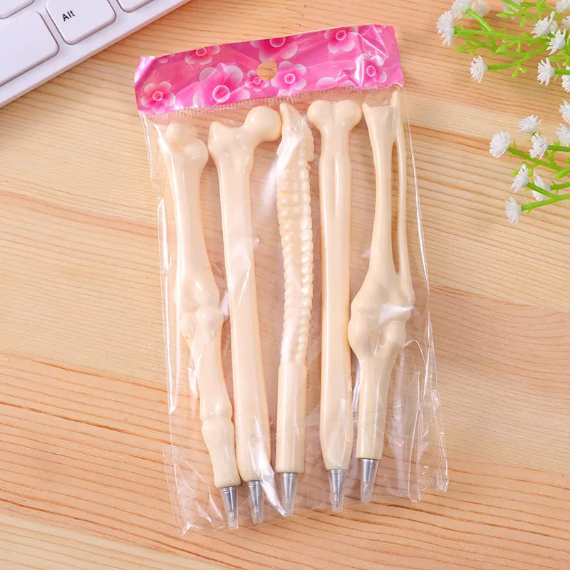 5Pcs/Set Funny Lifelike Bone Shape Ballpoint Pen School Office Writing Supplies Gift Stationery