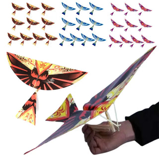 10Pcs/Set Kids Fun Biomimetic Birds Kites Outdoor Sport Toy Elastic Rubber Band Powered Flying Toys Children Yard Game 48*36cm