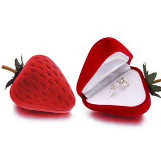 Velvet Red Strawberry Ring Box Personality Rose Heart Shape Rings Storage Box Flocking Jewelry Display Case Valentine