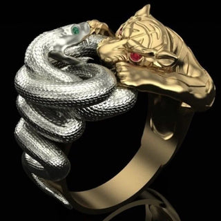 Punkboy Creative Rings for Men Snake Tiger Panther Battle Fighting Design Male Ring Punk Fashion Hip Hop Animal Party Jewelry