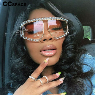 Goggles Sunglasses Women Luxury Shades Pearl Glasses Frame Red Mirror Glasses Oversized UV400 Brand Glasses Female