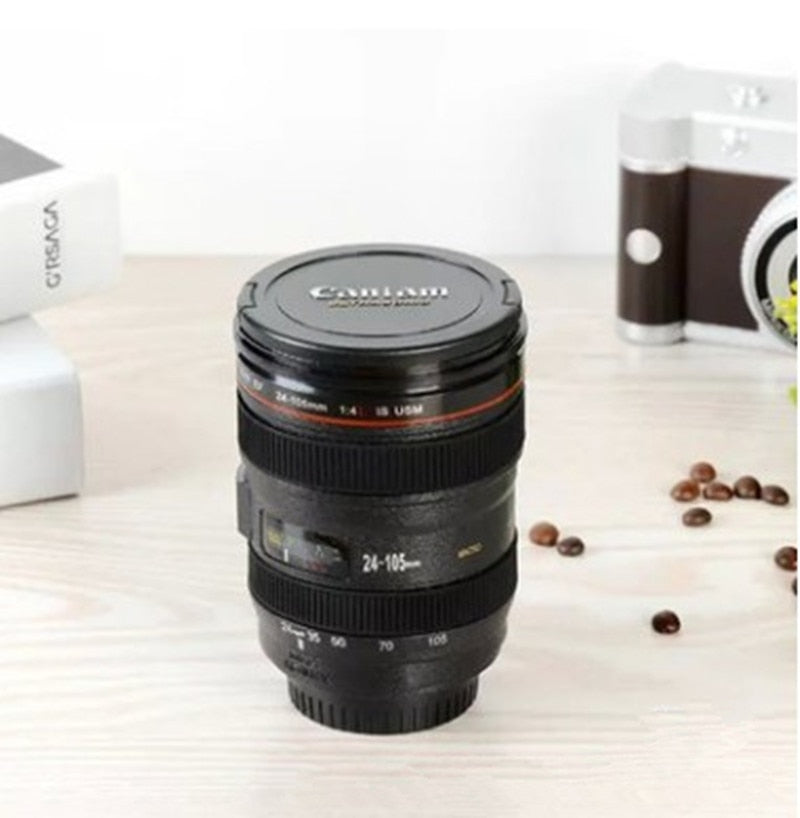 New Caniam SLR Camera Lens 24-105mm 1:1 Scale Plastic Coffee Tea MUG 400ML Creative Cups And Mugs With Lid