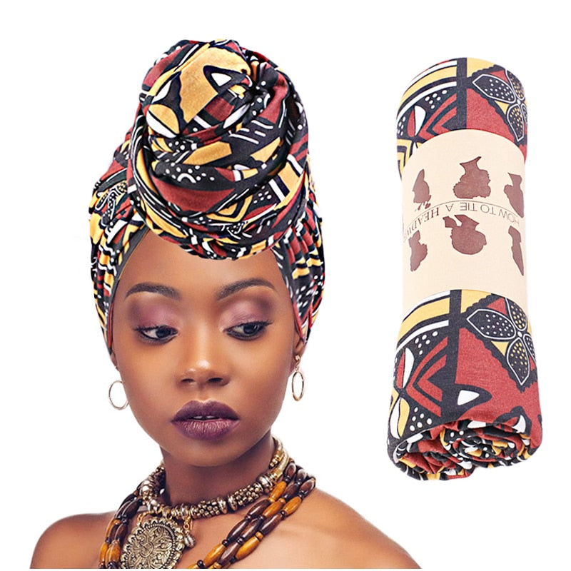 African Printed Turban Big Flower Ankara Dashiki Women Party Wedding Headwear Bandana Muslim Hijab Long Turban Hair Accessories