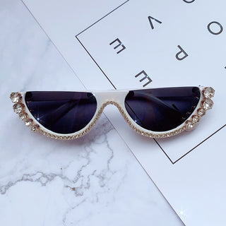 Diamond Cat Eye Sunglasses Women 2020 Semi-Rimless Sun Glasses Luxury Brand Designer Crystal Frame Rhinestone Eyewear Oculos