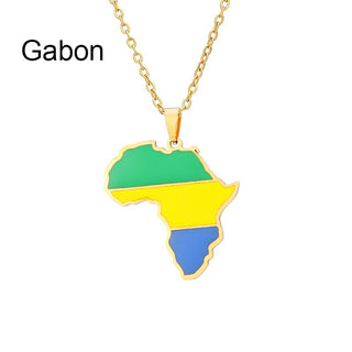 New Africa Map Flag Pendant Necklace Stainless Steel Gold For Men Women Rwanda Sudan Uganda Zimbabwe Zambia Ethnic Jewelry Gift