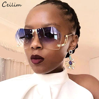 Irregular Rimless Sunglasses Women Brand Designer Alloy Frame Oversize Gradient Sun Glasses Fashion Female Clear Shades