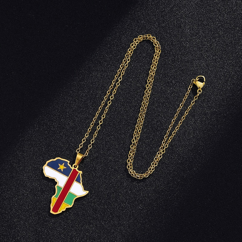 New Africa Map Flag Pendant Necklace Stainless Steel Gold For Men Women Rwanda Sudan Uganda Zimbabwe Zambia Ethnic Jewelry Gift