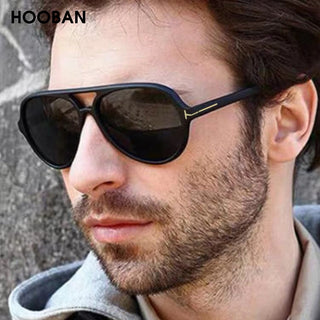 HOOBAN Vintage Pilot Style Sunglasses Men Stylish Brand Design Driving Sun Glasses Male Retro Big Frame Shade Eyeglasses