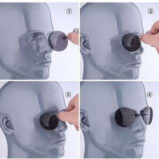 Round Clip-Nose Sunglasses Rimless Punk Clip On Sunglasses Women Men Driving Sunglasses Frameless Coating Eyeglasses UV400