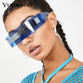 Fashion Siamese Futuristic Wrap Around Costume Sunglasses Luxury Brand Designer Mask Novelty Glasses Purple Blue Goggle