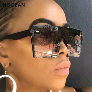 Oversized Square Sunglasses Women Men Luxury Big One Piece Lens Shades Flat Top Black Glasses For Ladies UV400