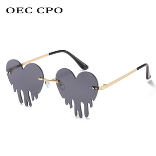 OEC CPO Unique Heart Rimless Sunglasses Women New Fashion Red Blue Tears Shape Sunglasses Female Vintage Steampunk Eyewear UV400