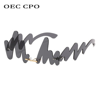 OEC CPO New Personality Rimless Sunglasses Women Fashion Steampunk Sunglasses Female Wave Eyeglasses UV400 Oculos O714