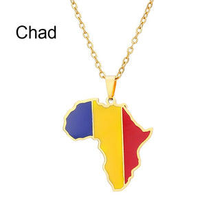 New Africa Map Flag Pendant Necklace Stainless Steel Gold For Men Women Rwanda Sudan Uganda Zimbabwe Zambia Ethnic Jewelry Gift