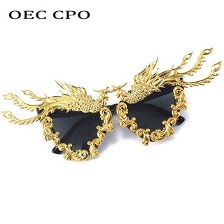 OEC CPO Fashion Party Dragon And Phoenix Sunglasses Women New Unique Colorful Gold Punk Sun Glasses Female Eyeglasses O992