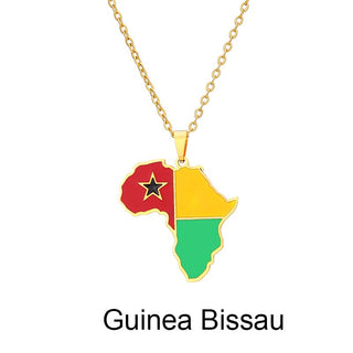 New Africa Map Flag Pendant Necklace Stainless Steel Gold For Men Women Rwanda Sudan Uganda Zimbabwe Zambia Ethnic Jewelry Gift