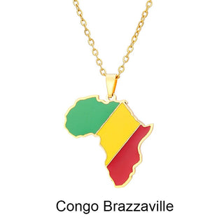 New Africa Map Flag Pendant Necklace Stainless Steel Gold For Men Women Rwanda Sudan Uganda Zimbabwe Zambia Ethnic Jewelry Gift