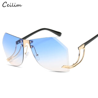 Irregular Rimless Sunglasses Women Brand Designer Alloy Frame Oversize Gradient Sun Glasses Fashion Female Clear Shades