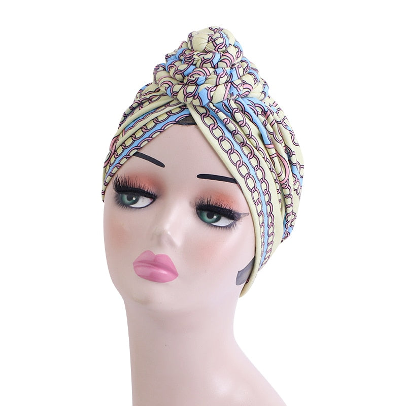 Women Braided Top Knot Turban Scarf Arab Wrap HeadScarf Ready to Wear Hijab Stretchy Muslim Headdress Chemo Cap Bandanas