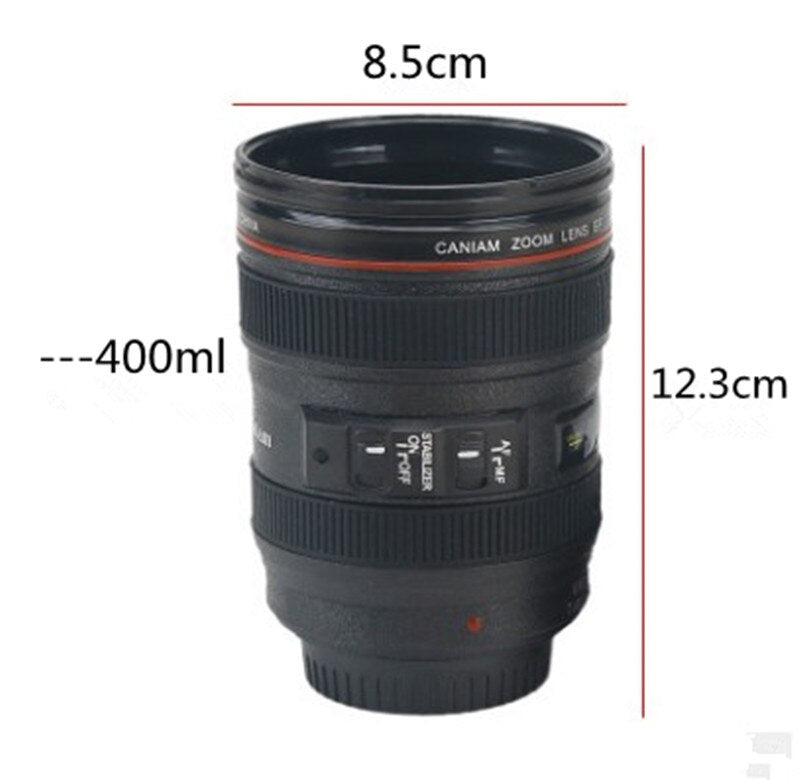 New Caniam SLR Camera Lens 24-105mm 1:1 Scale Plastic Coffee Tea MUG 400ML Creative Cups And Mugs With Lid