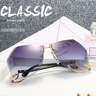 Irregular Rimless Sunglasses Women Brand Designer Alloy Frame Oversize Gradient Sun Glasses Fashion Female Clear Shades