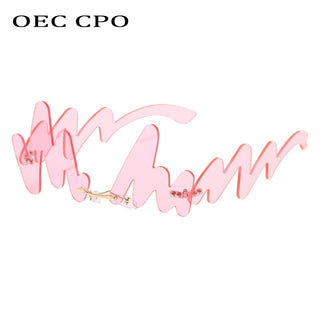 OEC CPO New Personality Rimless Sunglasses Women Fashion Steampunk Sunglasses Female Wave Eyeglasses UV400 Oculos O714