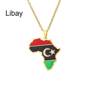 New Africa Map Flag Pendant Necklace Stainless Steel Gold For Men Women Rwanda Sudan Uganda Zimbabwe Zambia Ethnic Jewelry Gift