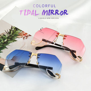 Irregular Rimless Sunglasses Women Brand Designer Alloy Frame Oversize Gradient Sun Glasses Fashion Female Clear Shades