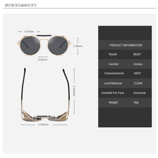 Retro Steampunk Sunglasses Personality Windshield Frame Round Color Film Reflective Cool Lens Knight's Glasses UV400 Protection