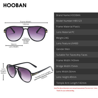 HOOBAN Vintage Pilot Style Sunglasses Men Stylish Brand Design Driving Sun Glasses Male Retro Big Frame Shade Eyeglasses