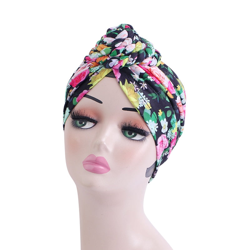 Women Braided Top Knot Turban Scarf Arab Wrap HeadScarf Ready to Wear Hijab Stretchy Muslim Headdress Chemo Cap Bandanas